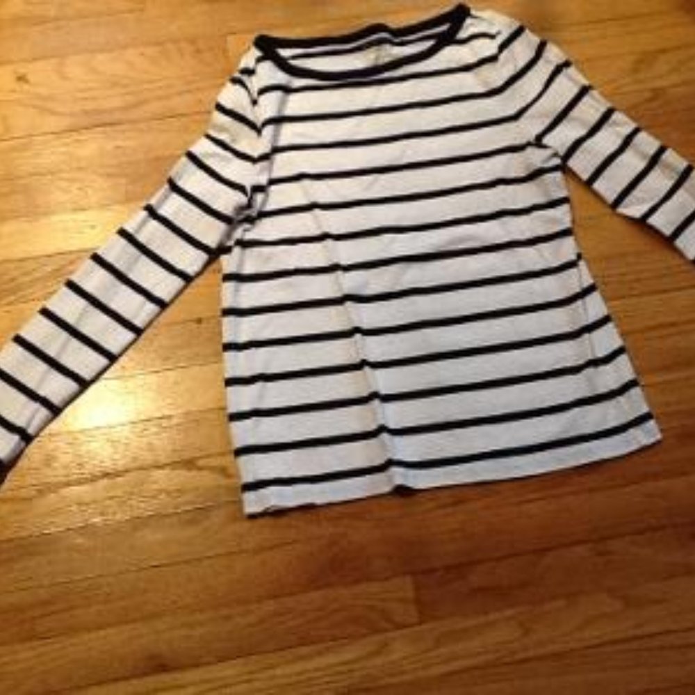 Talbots Dark Navy/Cream Striped Top - Jersey Knit